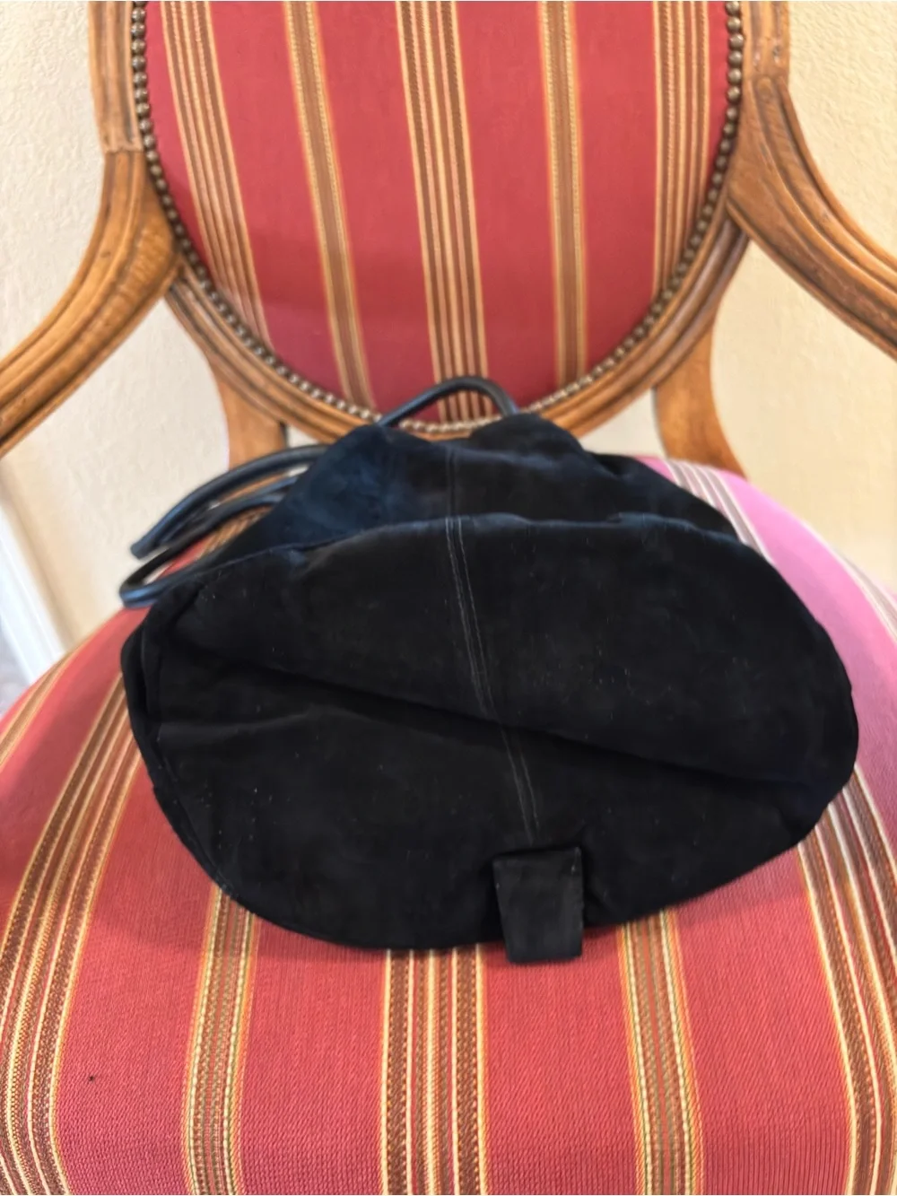 Saddle River Black Suede Leather Bucket Shoulder Bag Gold Hardware